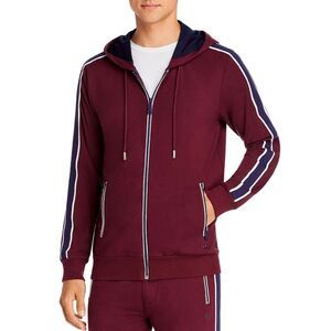 True Religion Mens Contrast Stripe Zip Hoodie Sweatshirt Medium Garnet NWT $169